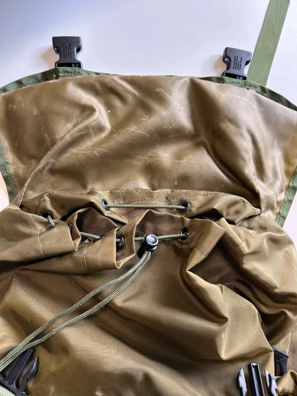 LL Bean Continental vintage 90s green nylon leather base military backpack